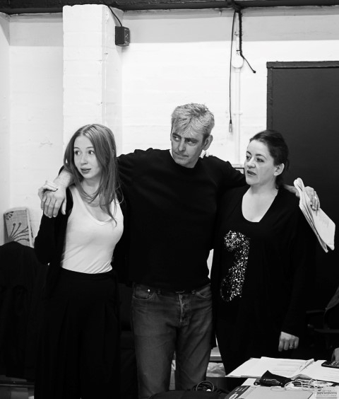 Emily Hughes, Emma Bispham & Paul Duckworth. Othello in rehearsal. Photograph by Brian Roberts 