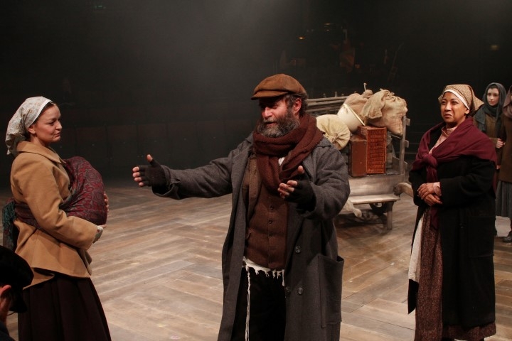 Laura Dos Santos, Patrick Brennan & Melanie La Barrie in Fiddler on the Roof. Photograph by Stephen Vaughan.