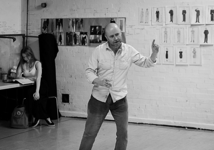 Patrick Brennan as Iago. Othello in rehearsal. Photograph by Brian Roberts