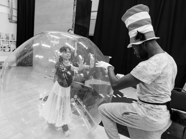 Charley Magalit (Fish) and Nana Amoo-Gottfried (Cat). The Cat in the Hat production photographs by Manuel Harlan.