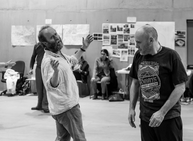 Patrick Brennan & Liam Tobin in rehearsal for Fiddler On The Roof. Photograph by Brian Roberts.