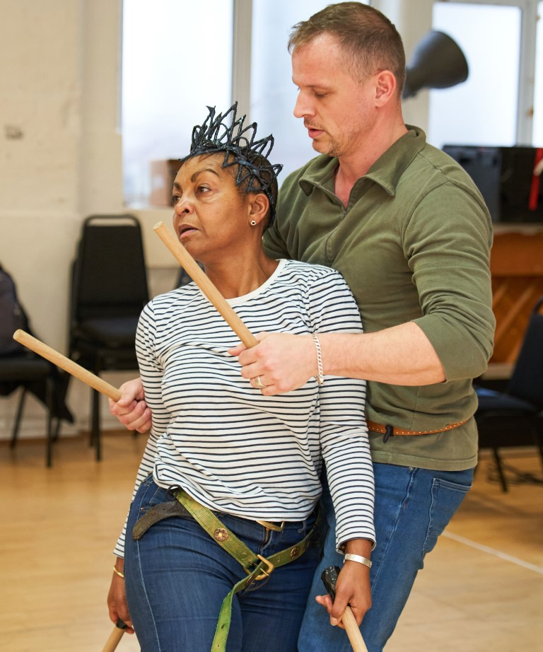Adjoa Andoh and Daniel Hawksford in rehearsals. Photo by Shonay