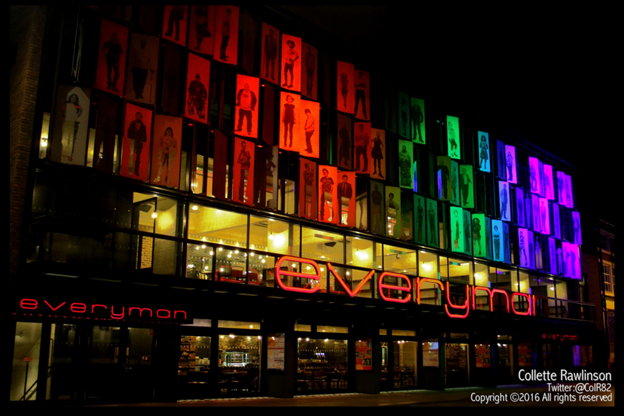 The Everyman theatre, lit up in rainbow colours for Liverpool Pride 2016
