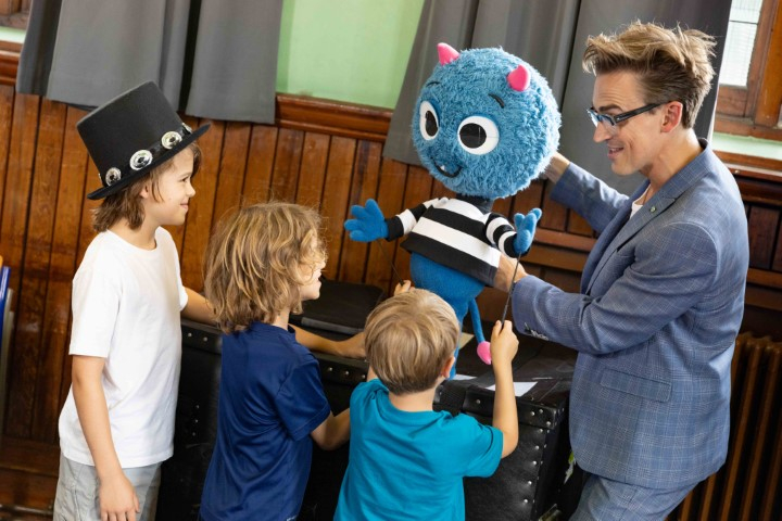 Tom Fletcher with his children and the Monster