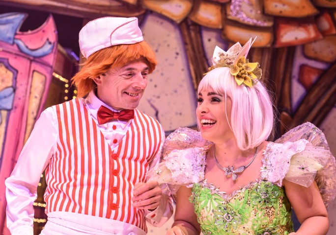 Adam Keast & Nicola Martinus-Smith in The Everyman Rock 'n' Roll panto The Snow Queen. Photograph by Robert Day.