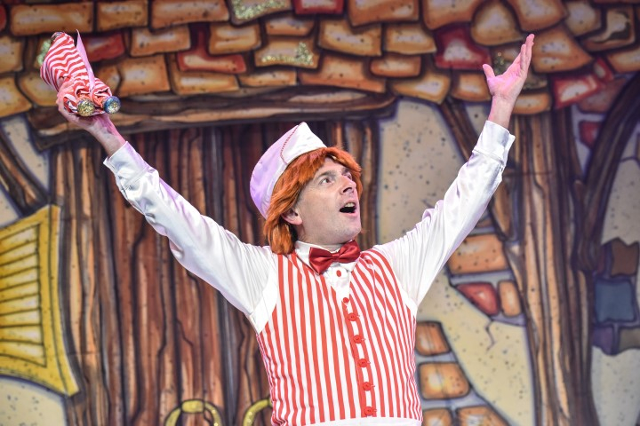 Adam Keast as Toni Cornetto in The Everyman Rock 'n' Roll panto The Snow Queen. Photograph by Robert Day.