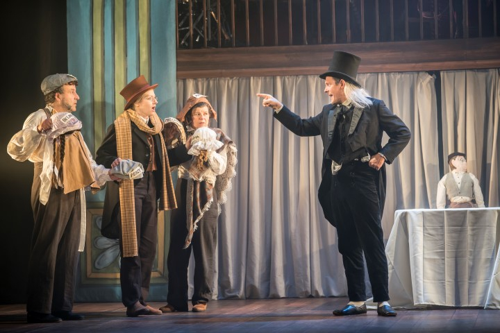 Aitor Basauri, Sophie Russell, Petra Massey & Toby Park in Spymonkey's A Christmas Carol. Photograph by Johan Persson.