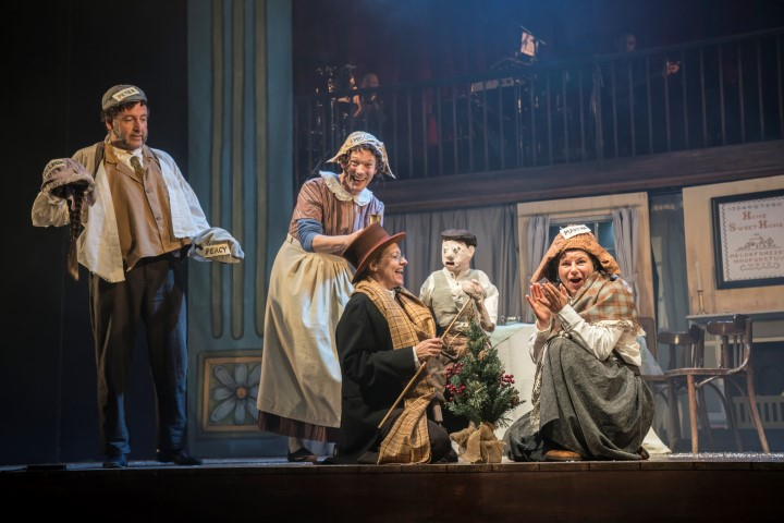 Aitor Basauri, Toby Park, Sophie Russell & Petra Massey in Spymonkey's A Christmas Carol. Photograph by Johan Persson.