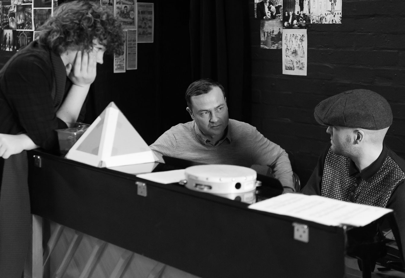 Assistant Director Jack Cooper, Director Philip Wilson & Musical Director Alex Smith. The Star in rehearsal. Photograph by Brian Roberts.