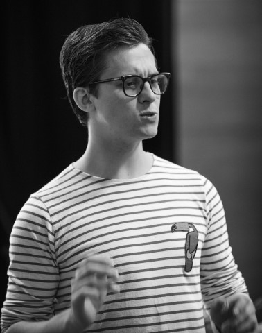 Joey Hickman. Reasons to be Cheerful in rehearsal. Photograph by Oliver Cross.