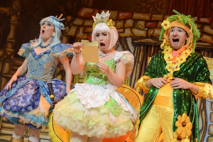 Barbara Hockaday, Nicola Martinus-Smith & Danny Burns in The Everyman Rock 'n' Roll panto The Snow Queen. Photograph by Robert Day.