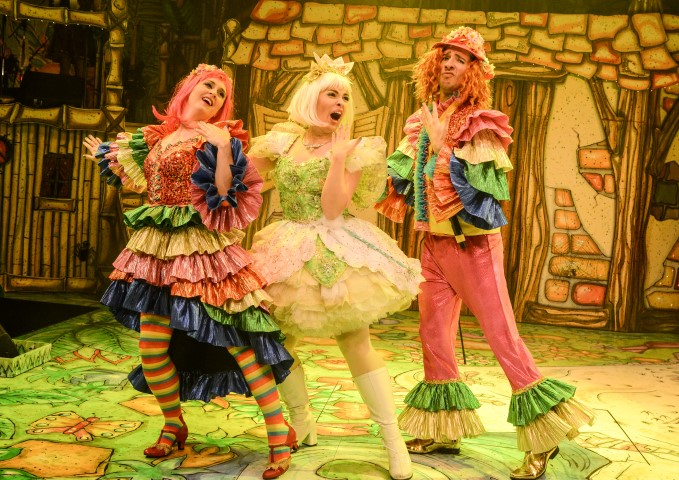 Barbara Hockaday, Nicola Martinus-Smith & Danny Burns in The Everyman Rock 'n' Roll panto The Snow Queen. Photograph by Robert Day.
