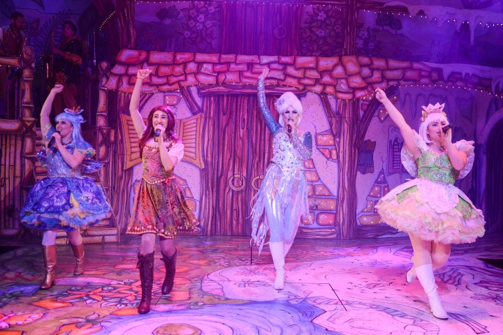 Barbara Hockaday, Nikita Johal, Lucy Thatcher & Nicola Martinus-Smith in The Everyman Rock 'n' Roll panto The Snow Queen. Photograph by Robert Day.