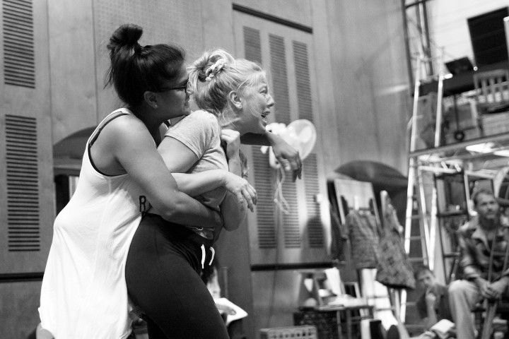 Bhawna Bhawsar & Charlotte Beaumont in rehearsal for The Lovely Bones. Photograph by Sheila Burnett.