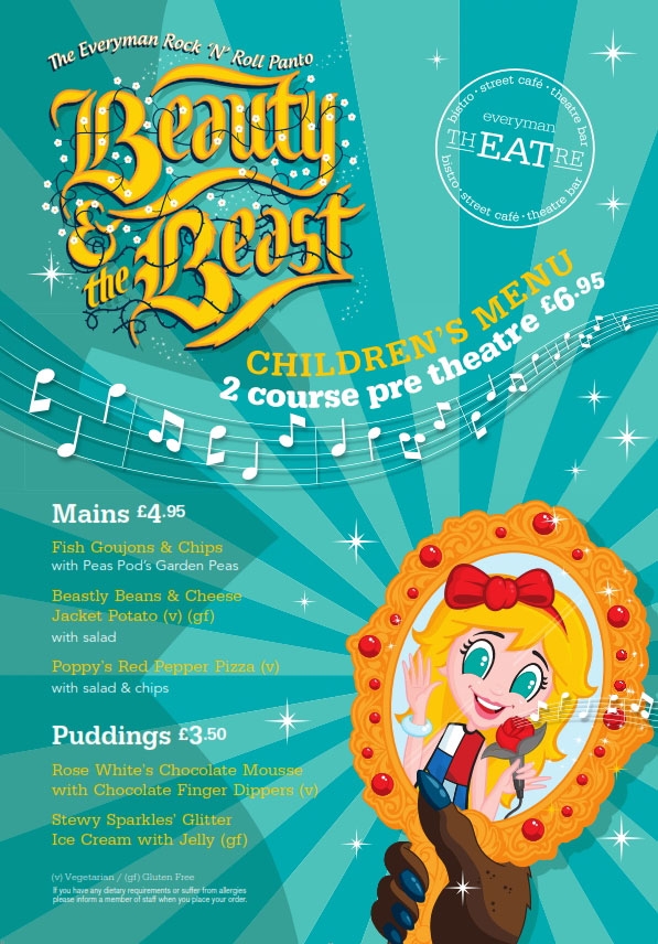Children's menu for Beauty & the Beast at the Everyman