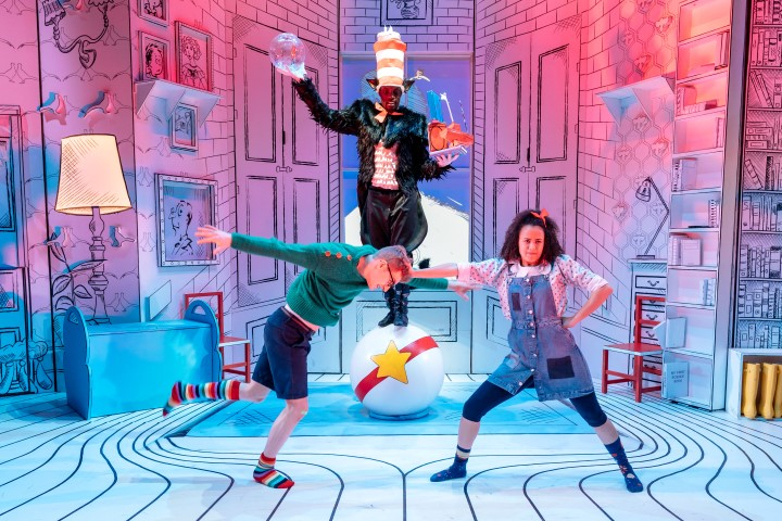 Nana Amoo-Gottfried, Melissa Lowe & Sam Angell in The Cat in the Hat. Photographs by Manuel Harlan.