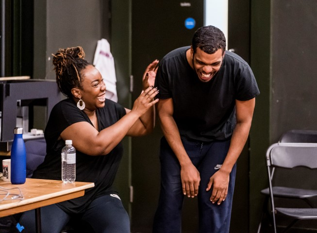 Chizzy Akudolu and Caleb Roberts. Frantic Assembly. I Think We Are Alone. Rehearsals. Photo Tristram Kenton