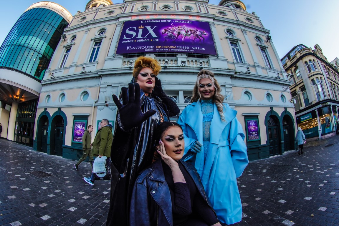Victoria Scone, Cheryl Hole and Ophelia Love outside the Playhouse