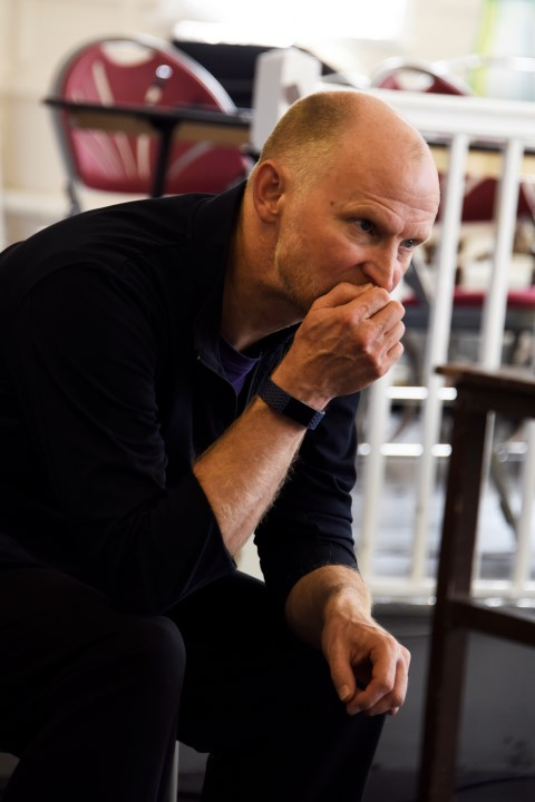 Director Conrad Nelson in They Don't Pay? We Won't Pay! rehearsals. Photograph by Nobby Clark. 