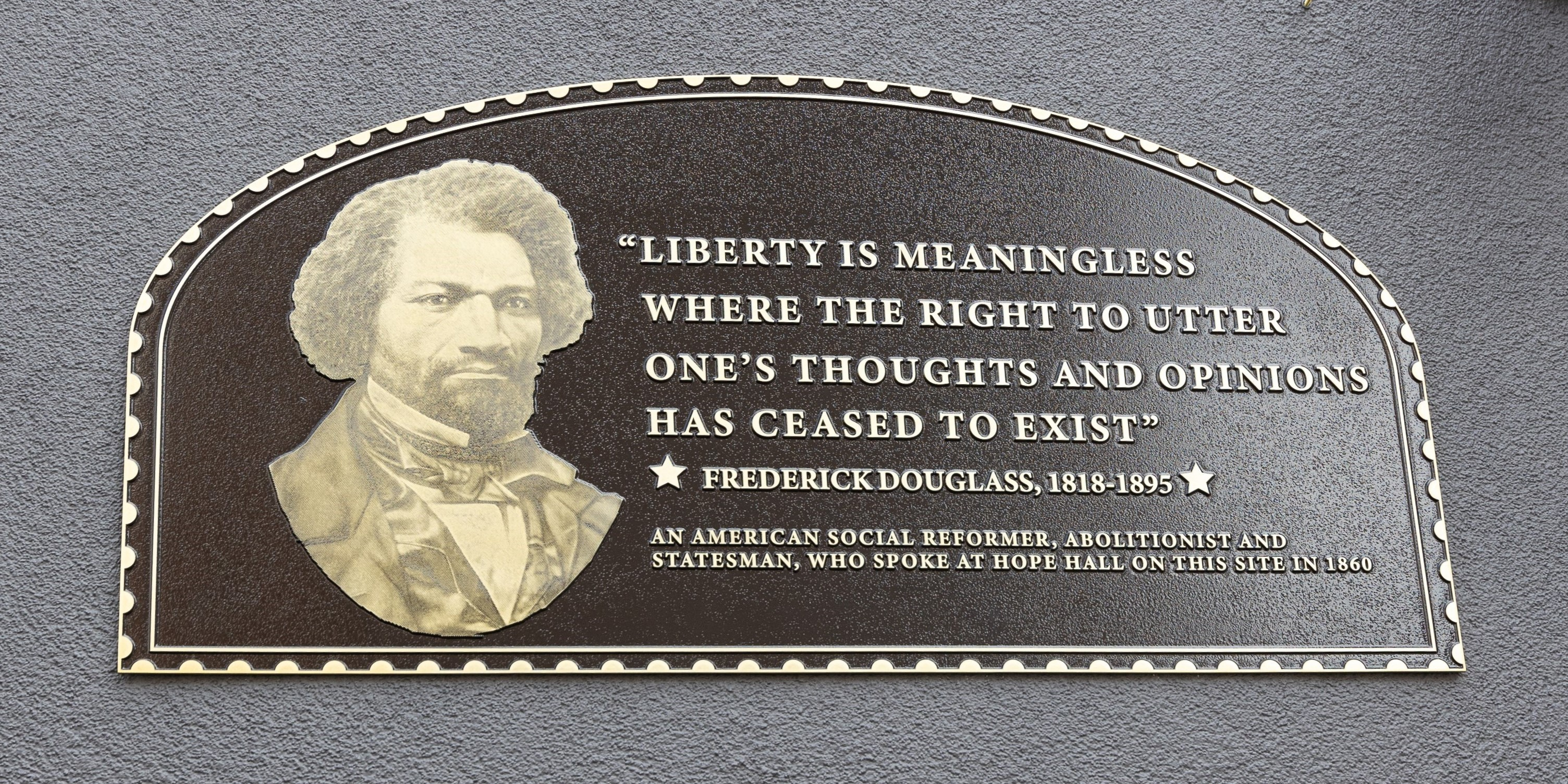 Frederick Douglass plaque by Vicki Opomu