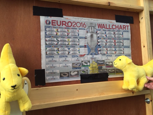 Superlambananas keeping the Euro 2016 wall chart up to date