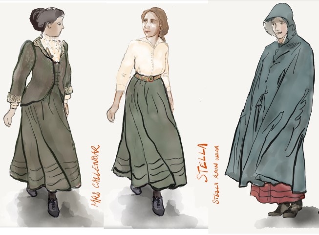 Dora Schweitzer's costume drawings for A Passage to India. At the Playhouse, Tue 6 Feb to Sat 10 Feb
