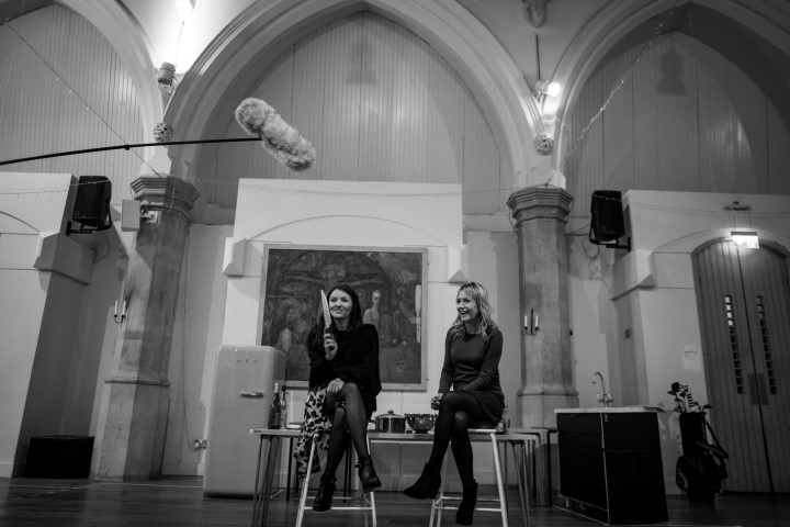 Jasmyn Banks & Caroline Langrishe in rehearsal for Caroline's Kitchen. Photograph by Sam Taylor.
