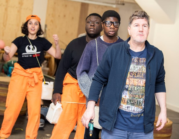 Joelle Brabben, Harold Addo and John Elkington in rehearsals for Holes by Tracey Whitefoot