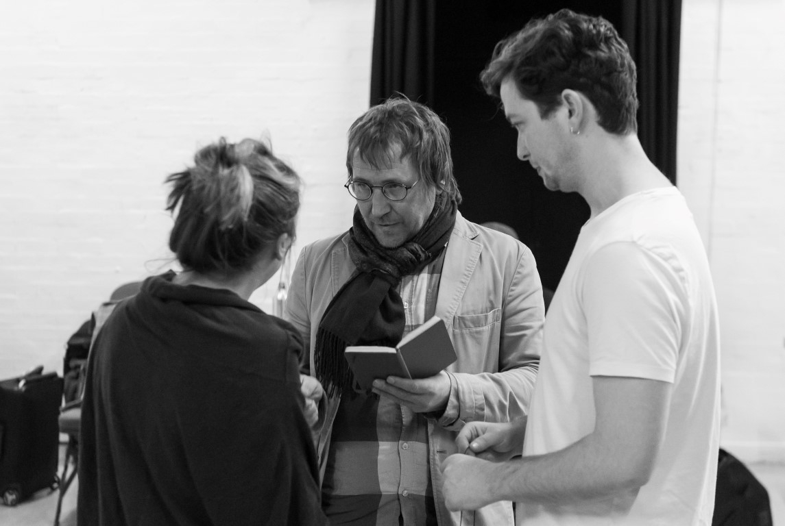 Keddy Sutton, Director Nick Bagnall & George Caple. A Clockwork Orange in rehearsal. Photograph by Brian Roberts.