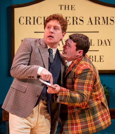 Laurie Jamieson as Stanley Stubbers & Jordan Pearson as Francis Henshall in One Man, Two Guvnors. Photo by Pamela Raith 007