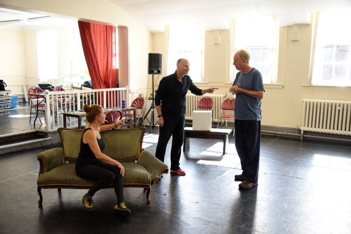 Lisa Howard, director Conrad Nelson and Steve Huison in They Don't Pay? We Won't Pay! rehearsals. Photograph by Nobby Clark.