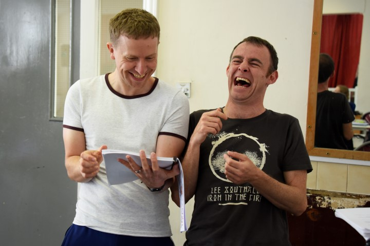 Matt Connor and Michael Hugo in They Don't Pay? We Won't Pay! rehearsals. Photograph by Nobby Clark.