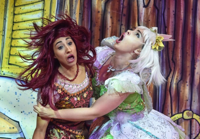 Nikita Johal & Nicola Martinus-Smith in The Everyman Rock 'n' Roll panto The Snow Queen. Photograph by Robert Day.