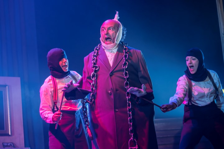 Petra Massey, Aitor Basauri & Sophie Russell in Spymonkey's A Christmas Carol. Photograph by Johan Persson