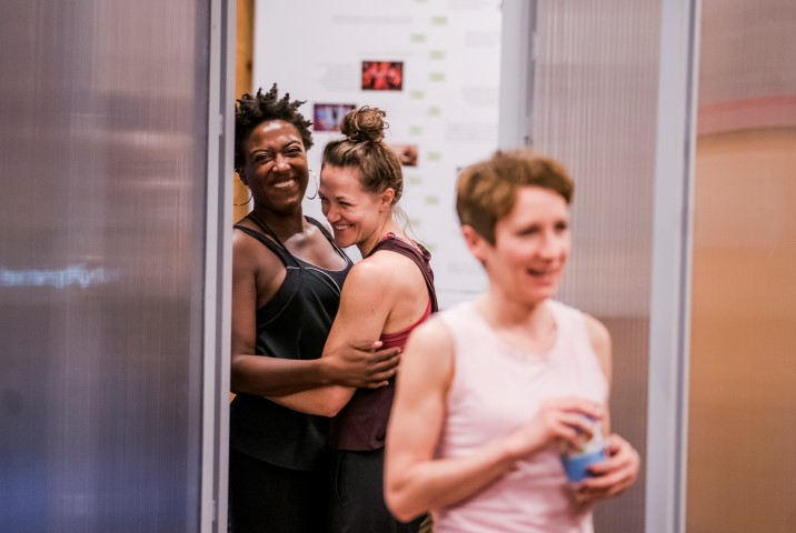 Simone Saunders. Charlotte Bate and Polly Frame. Frantic Assembly. I Think We Are Alone. Rehearsals. Photo Tristram Kenton 