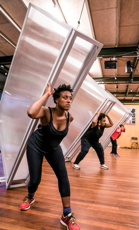 Simone Saunders. Chizzy Akudolu and Polly Frame. Frantic Assembly. I Think We Are Alone. Rehearsals. Photo Tristram Kenton 