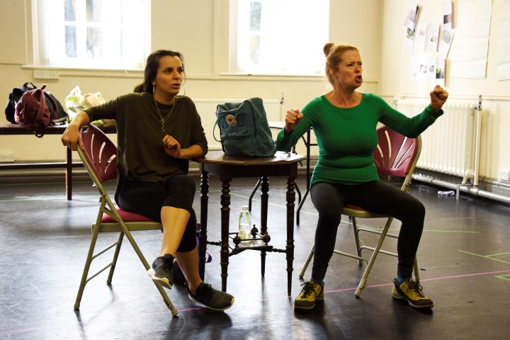 Suzanne Ahmet and Lisa Howard in They Don't Pay? We Won't Pay! rehearsals. Photograph by Nobby Clark.