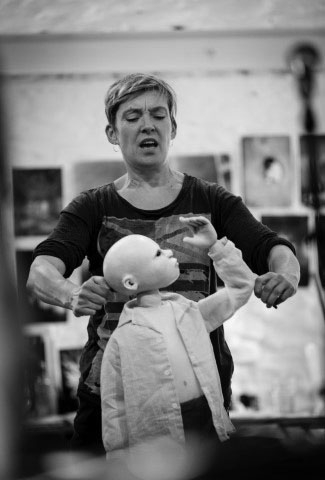 Sarah Wright [Puppet Direction]. The Tin Drum in rehearsal. Photograph by Steve Tanner.