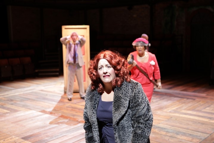George Caple as Bridegroom, Golda Rosheuvel as Mother and Emma Bispham as Vera in The Big I Am. Photograph by Gary Calton.