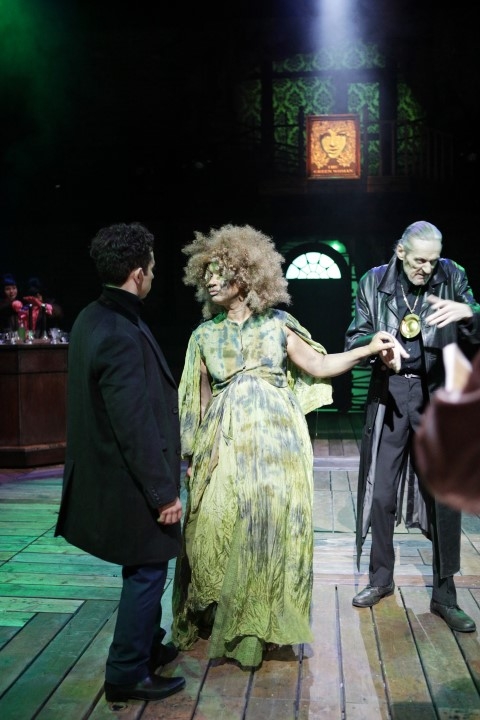 Nathan McMullen as Peer Gynt, Golda Rosheuvel as Green Woman and Richard Bremmer as King in The Big I Am. Photograph by Gary Calton.