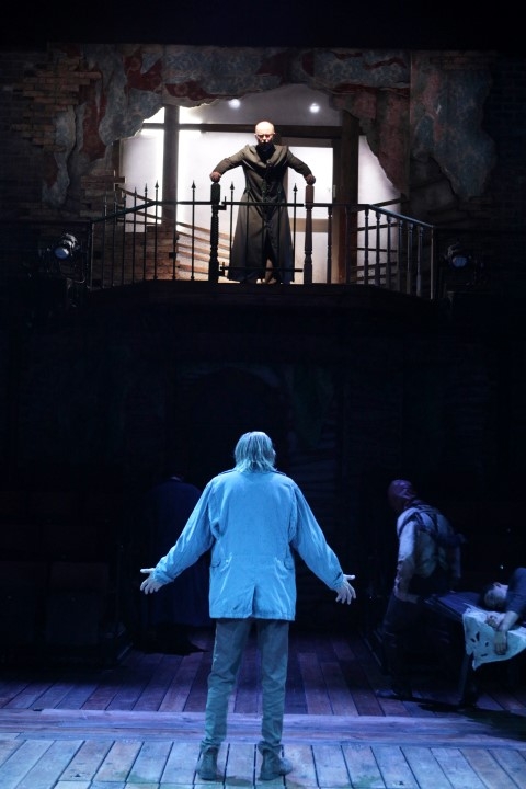 Patrick Brennan as the Priest and Richard Bremmer as Peer Gynt in The Big I Am. Photograph by Gary Calton.