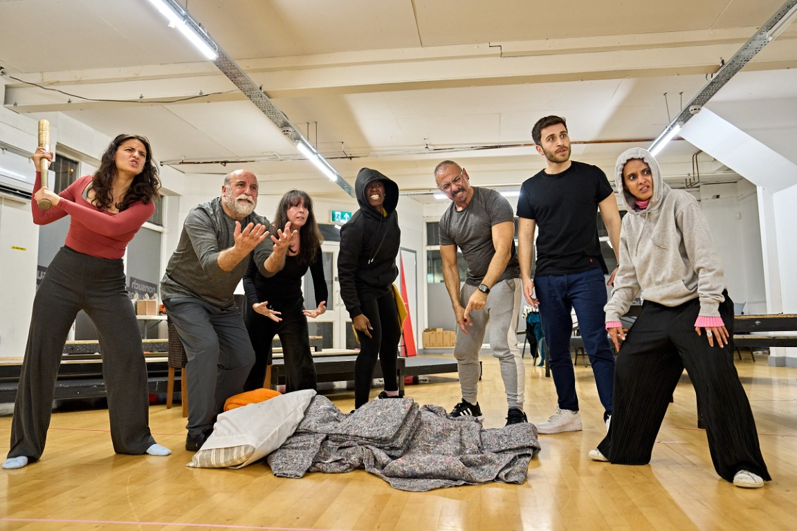 The cast in rehearsal for TBOA © Nottingham Playhouse