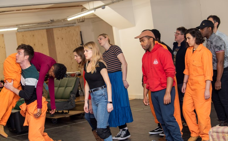 The company in rehearsals for Holes by Tracey Whitefoot