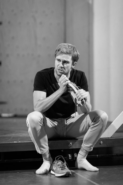 Jared Garfield. The Unreturning in rehearsal. Photograph by Helen Maybanks.