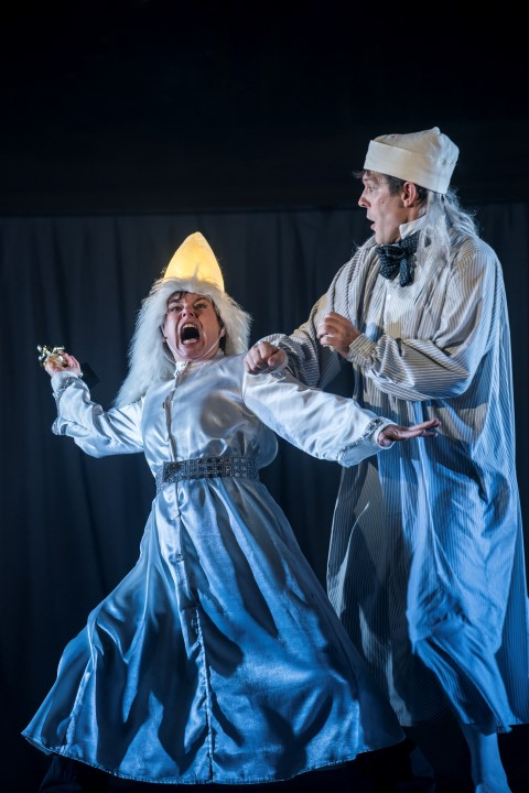 Toby Park & Petra Massey in Spymonkey's A Christmas Carol. Photograph by Johan Persson.