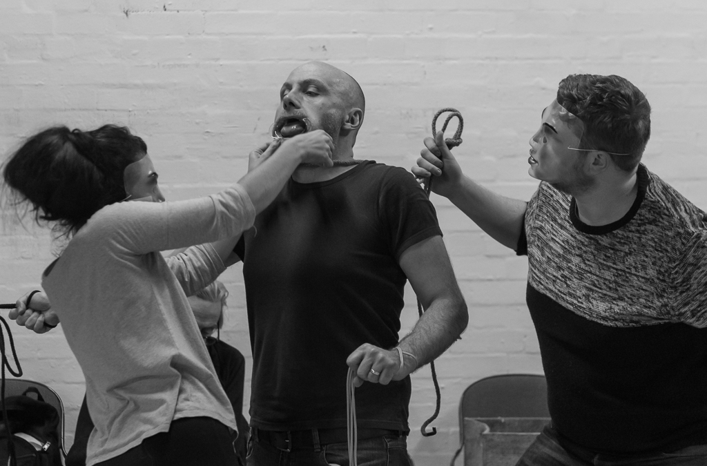Zelina Rebeiro, Liam Tobin & Phil Rayner. A Clockwork Orange in rehearsal. Photograph by Brian Roberts.