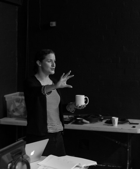 Writer Lizzie Nunnery. The Sum in rehearsal. Photograph by Brian Roberts.