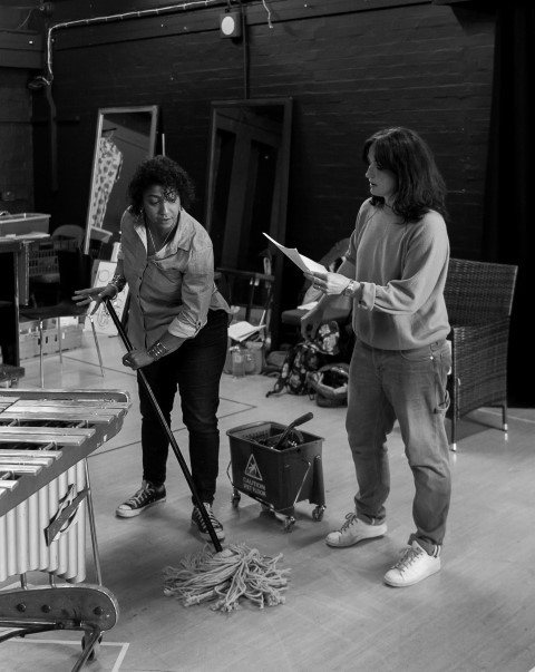 Melanie La Barrie & Choreographer Charlotte Broom. The Sum in rehearsal. Photograph by Brian Roberts.